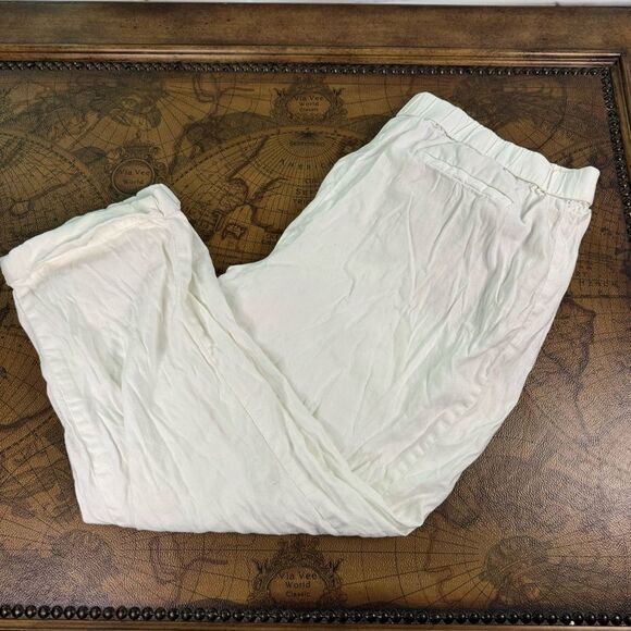 J Jill Linen Pants White Size XL Petite Pockets Rolled Cuff Summer Elastic Waist - Picture 2 of 10